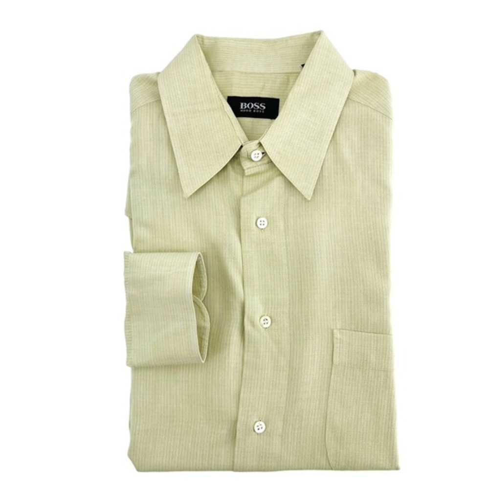 Hugo Boss Mens Button Down Shirt Cream Color Light Cotton 10636